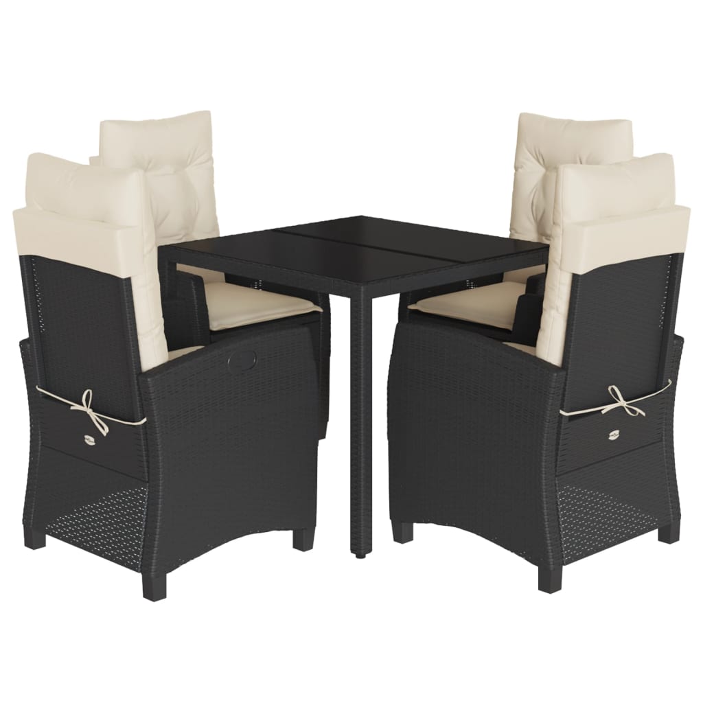 Set De Muebles Jardín 5 Pzas Con Cojines Ratán Sintético Negro