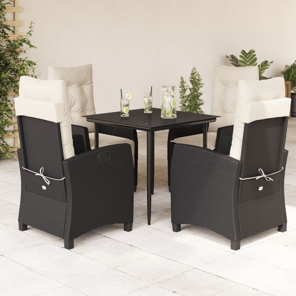 Set De Muebles Jardín 5 Pzas Con Cojines Ratán Sintético Negro