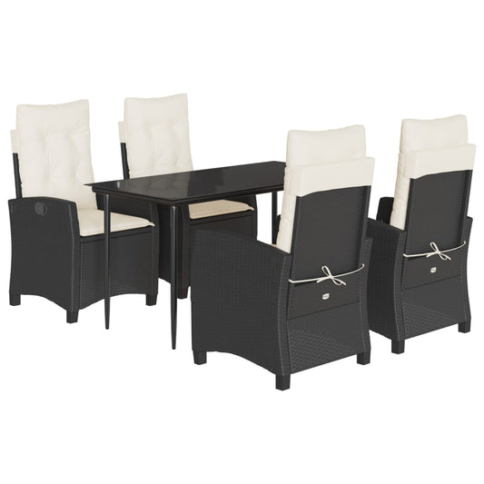 Set De Muebles Jardín 5 Pzas Con Cojines Ratán Sintético Negro