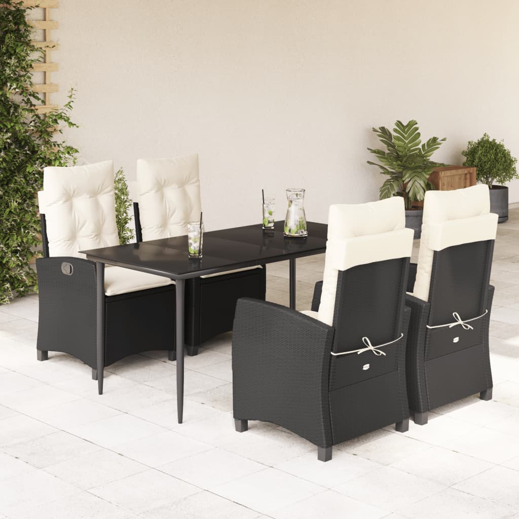 Set De Muebles Jardín 5 Pzas Con Cojines Ratán Sintético Negro