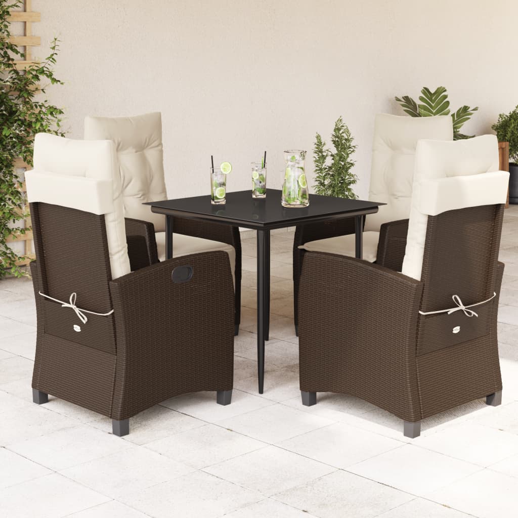 Set Comedor De Jardín 5 Piezas Y Cojines Ratán Sintético Marrón