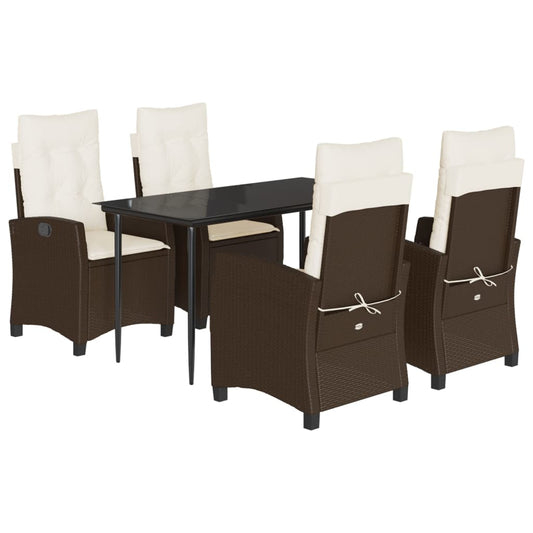 Set Comedor De Jardín 5 Piezas Y Cojines Ratán Sintético Marrón