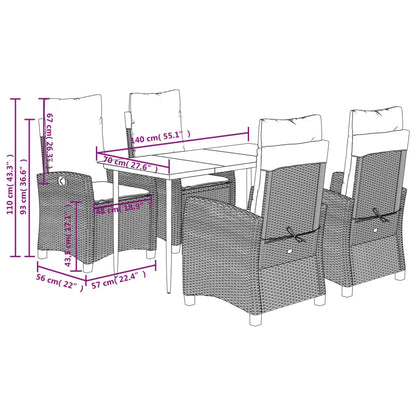 Set Comedor De Jardín 5 Piezas Y Cojines Ratán Sintético Marrón