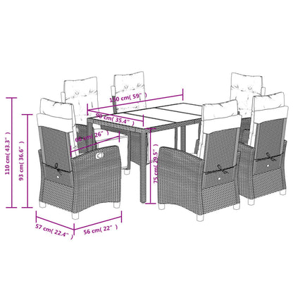 Set De Comedor De Jardín 7 Pzas Y Cojines Ratán Sintético