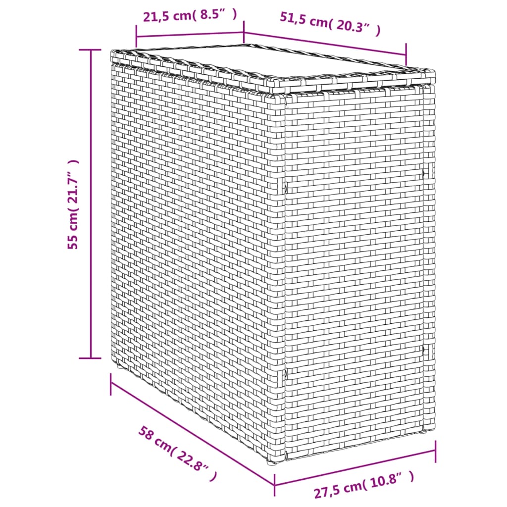 Mesa Auxiliar Jardín Tapa Vidrio Ratán Pe 58X27,5X55 Cm