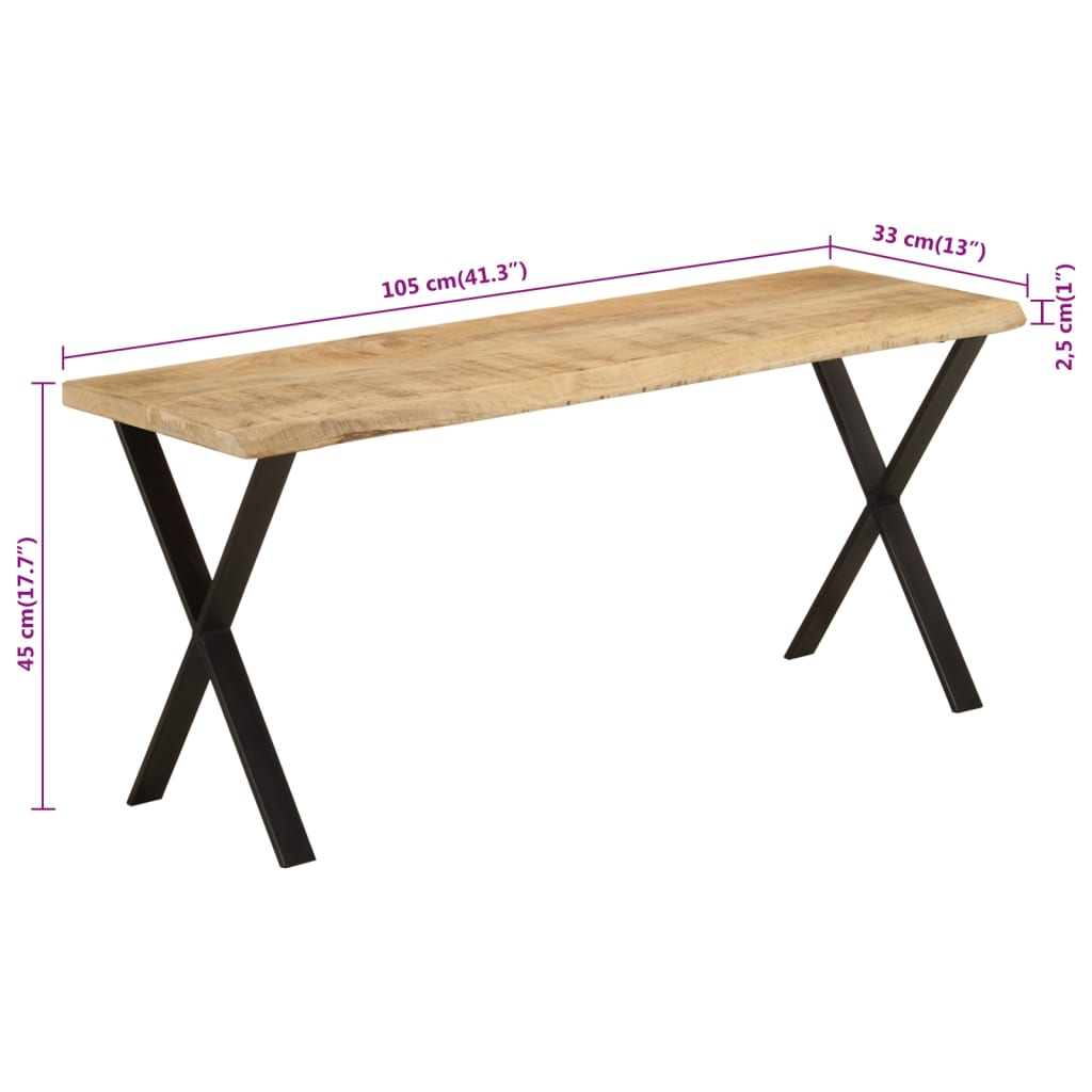 Banco Con Borde Natural De Madera De Mango Maciza 105 Cm