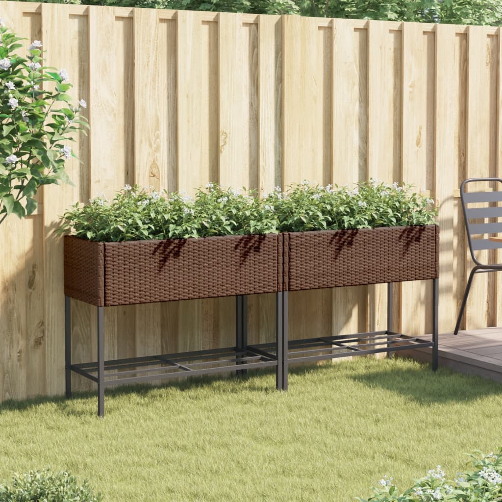 Jardineras Con Estante 2 Uds Ratán Sintético