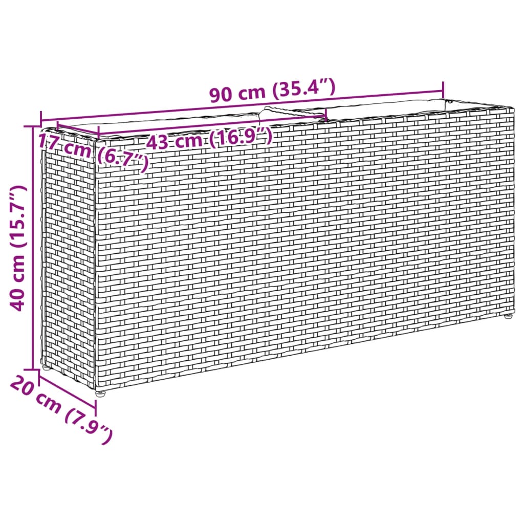 Jardineras Con 2 Maceteros 2 Uds Ratán Pe 90X20X40 Cm