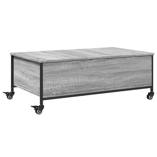 Mesa De Centro Con Ruedas Madera Ingeniería Gris 91X55X34 Cm