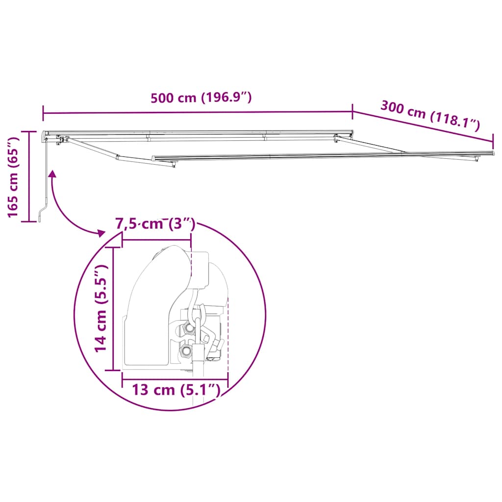Toldo Retráctil Manual Marrón 500X300 Cm