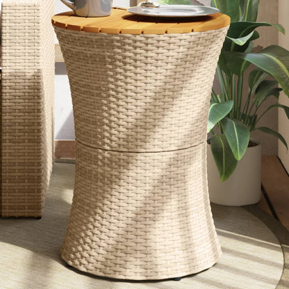 Mesa De Jardín Forma De Tambor Ratán Sintético Y Madera