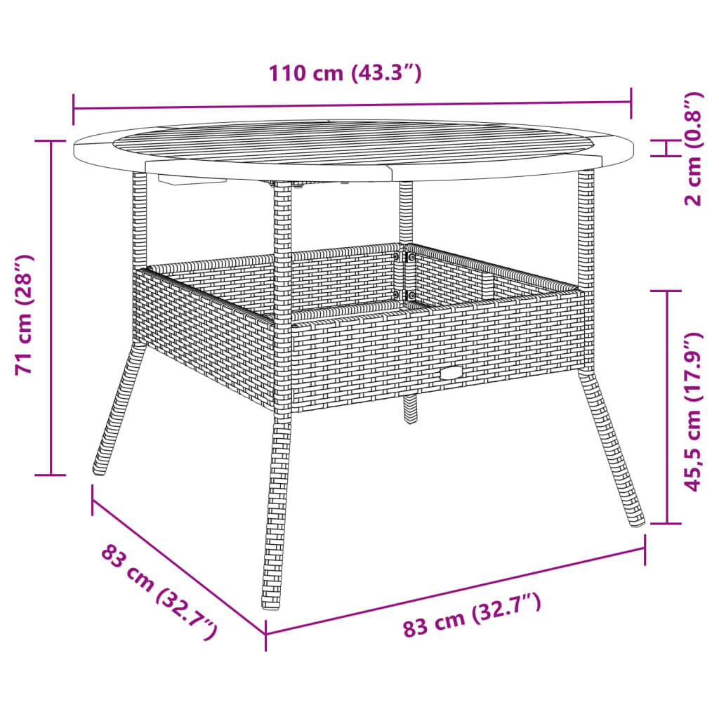 Mesa De Jardín Superficie Madera Acacia Ratán Ø110X71 Cm