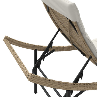 Tumbona Con Cojín Ratán Sintético Beige 55X199X50 Cm