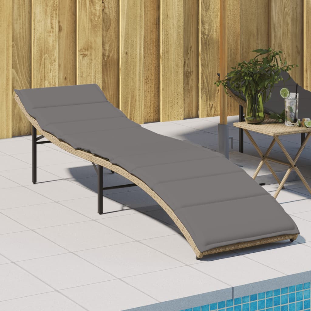 Tumbona Con Cojín Ratán Sintético Beige 55X199X50 Cm