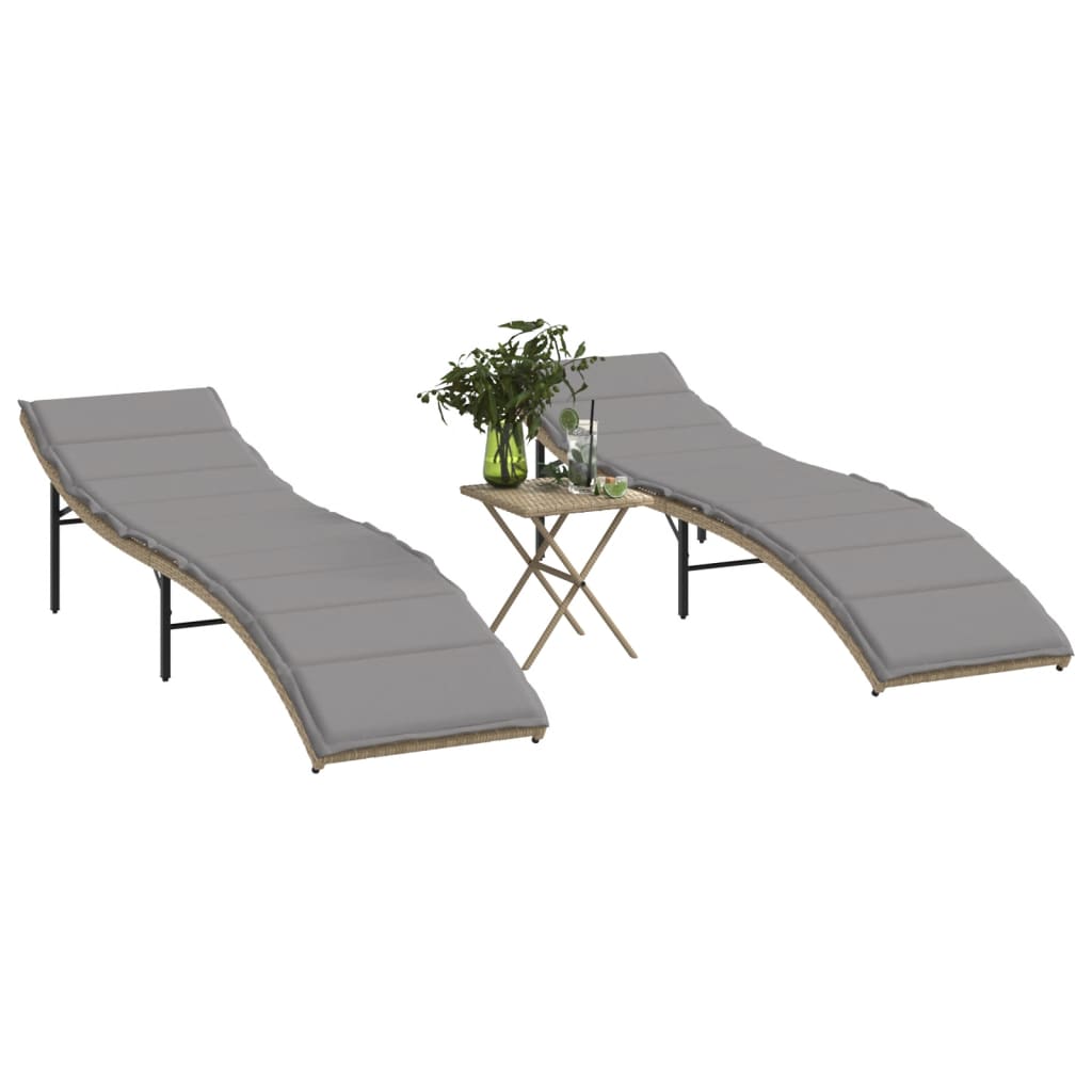 Tumbona Con Cojín Ratán Sintético Beige 55X199X50 Cm