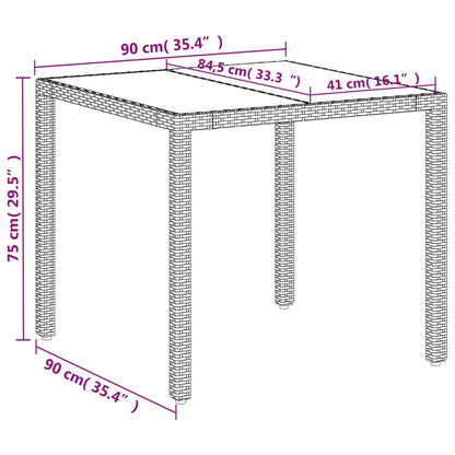 Mesa De Jardín Superficie De Vidrio Ratán Pe 90X90X75 Cm