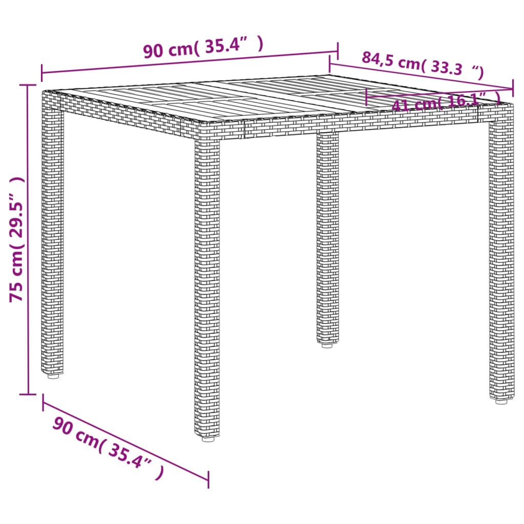 Mesa De Jardín De Ratán Pe Y Madera Acacia