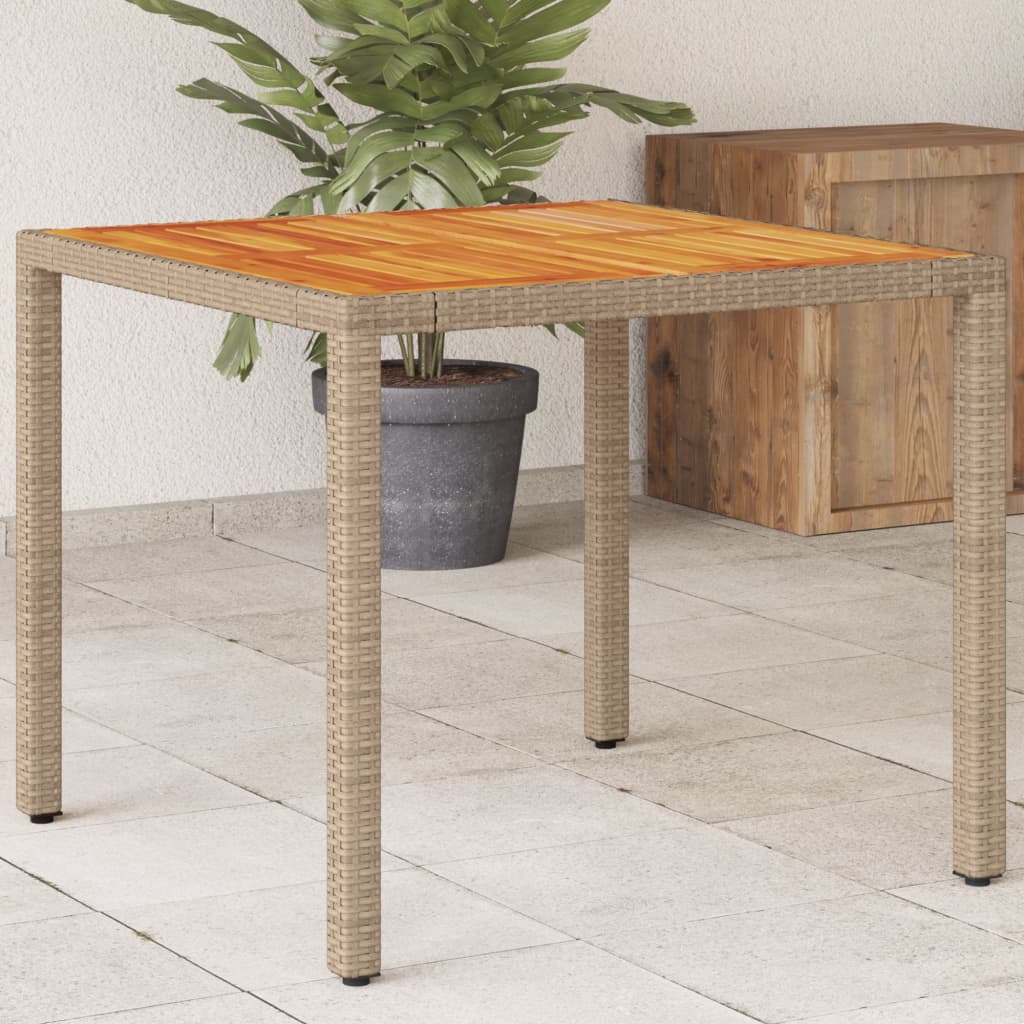 Mesa De Jardín De Ratán Pe Y Madera Acacia