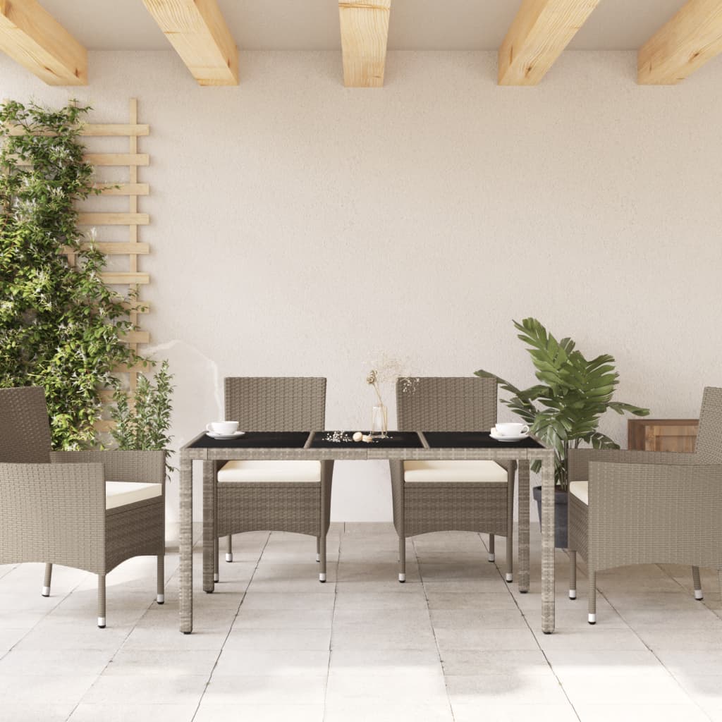 Mesa De Jardín Superficie De Vidrio Ratán Pe Gris 150X90X75 Cm