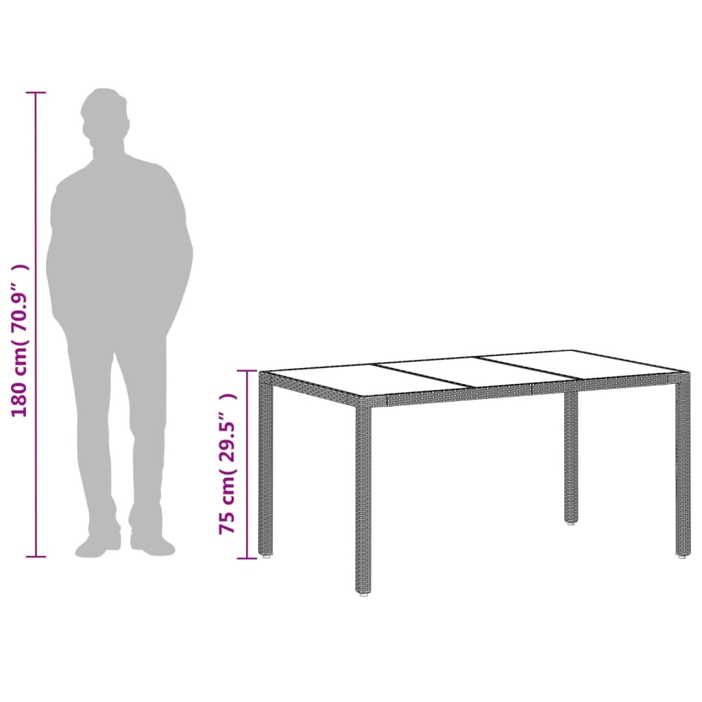 Mesa De Jardín Superficie De Vidrio Ratán Pe Gris 150X90X75 Cm