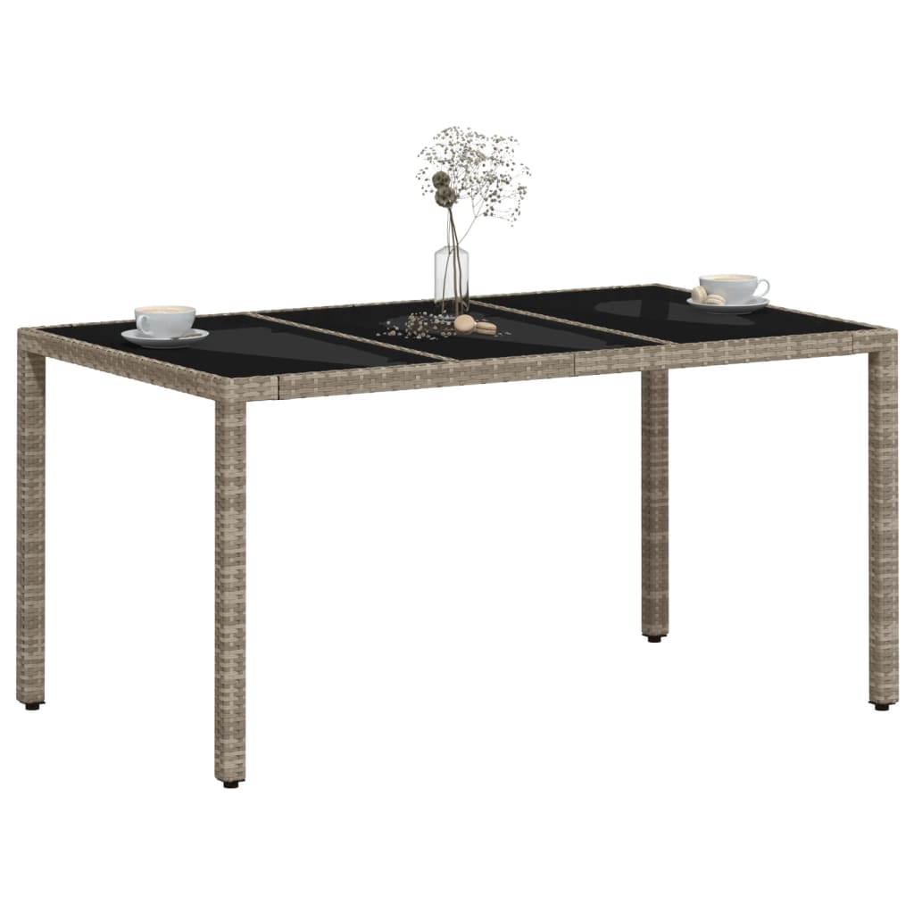 Mesa De Jardín Superficie De Vidrio Ratán Pe Gris 150X90X75 Cm