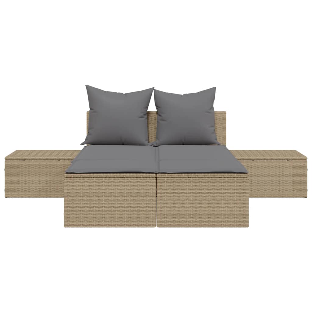 Tumbona Doble Con Cojines Ratán Sintético Beige