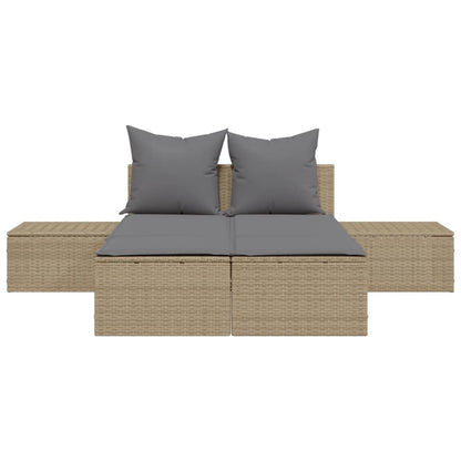 Tumbona Doble Con Cojines Ratán Sintético Beige