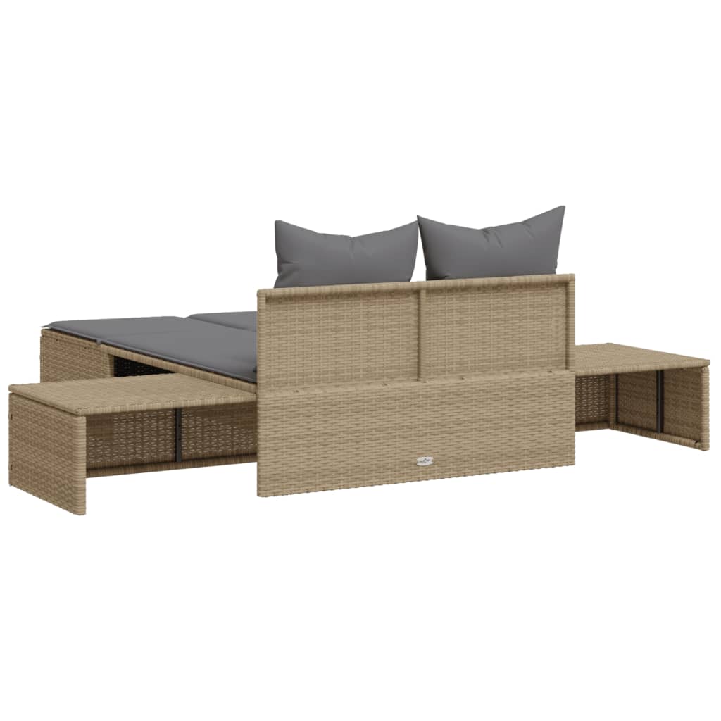Tumbona Doble Con Cojines Ratán Sintético Beige