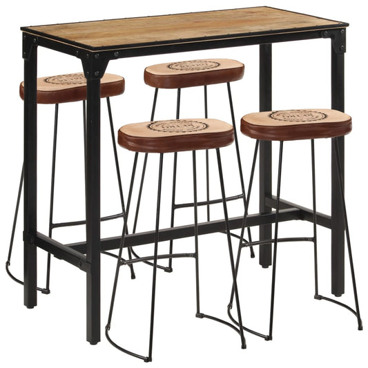 Set De Mesa Alta Y Taburetes 5 Pzas Madera Maciza Mango Y Metal