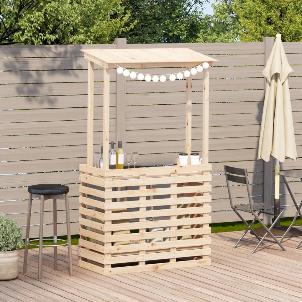 Mesa De Bar De Jardín Con Techo Madera Maciza