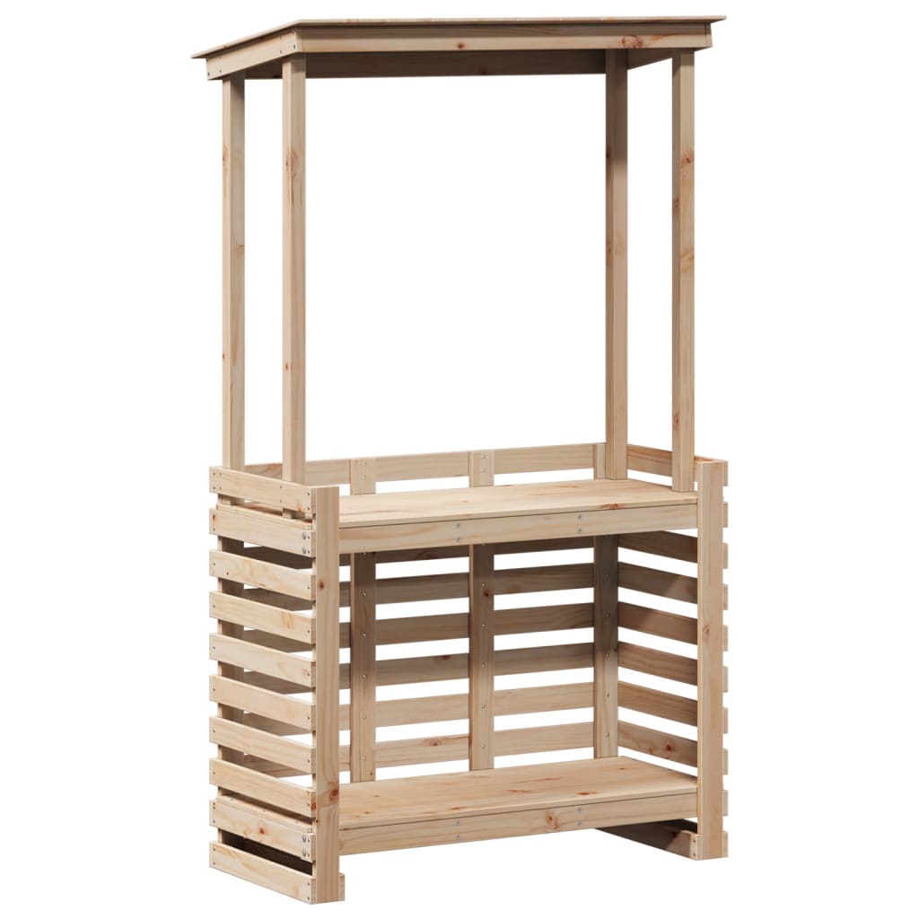Mesa De Bar De Jardín Con Techo Madera Maciza