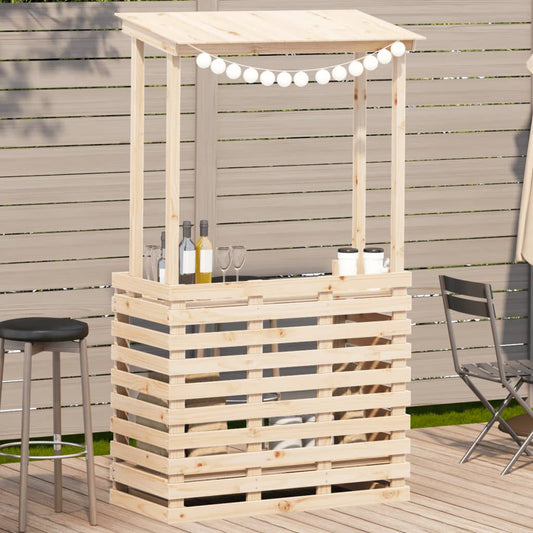 Mesa De Bar De Jardín Con Techo Madera Maciza