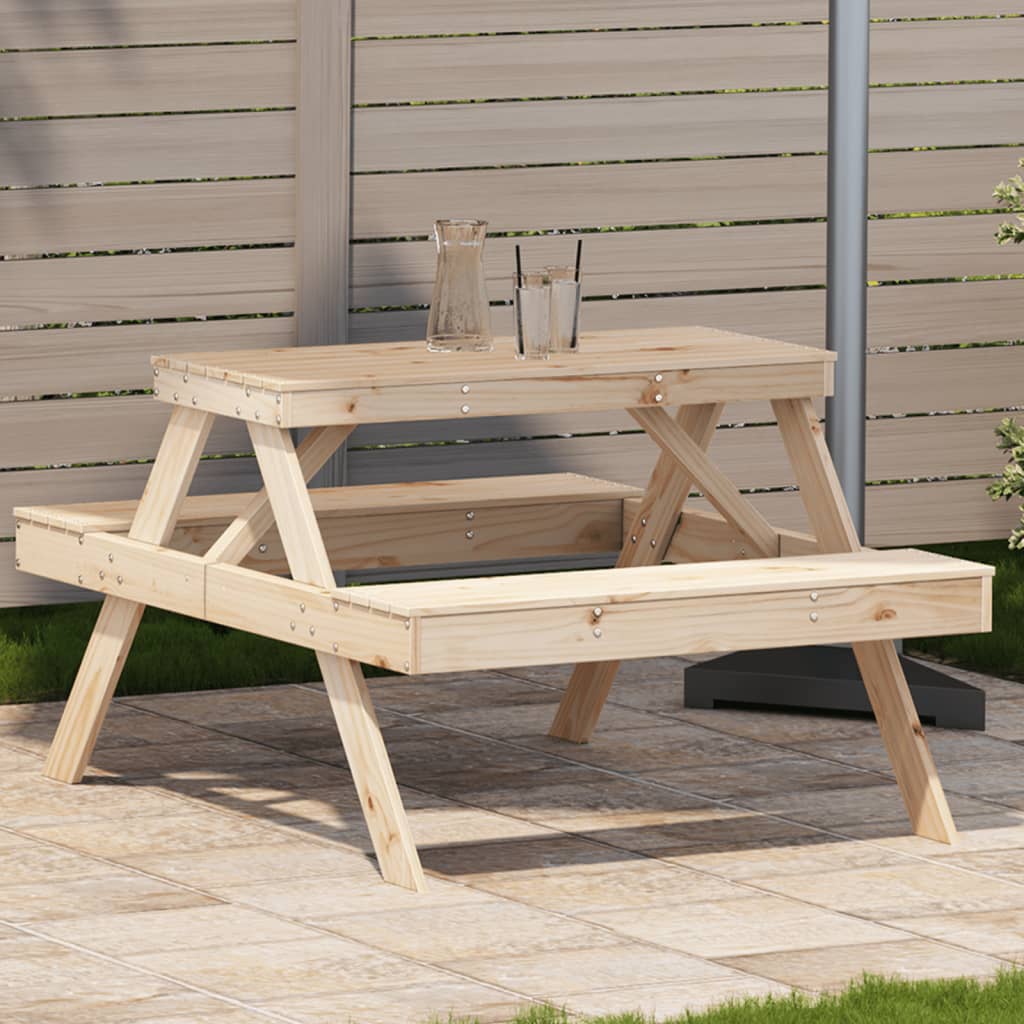 Mesa De Pícnic Madera Maciza De Pino 105X134X75 Cm