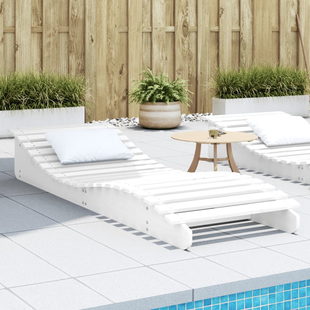 Tumbona De Madera Maciza De Pino Blanca 205X60X31,5 Cm