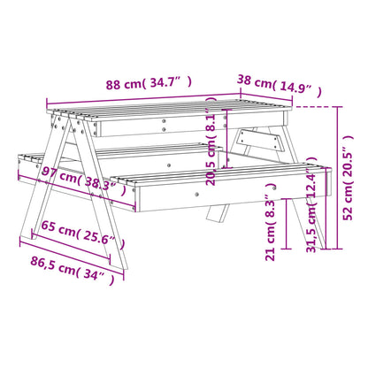 Mesa De Pícnic Para Niños Madera Maciza Pino 88X97X52 Cm