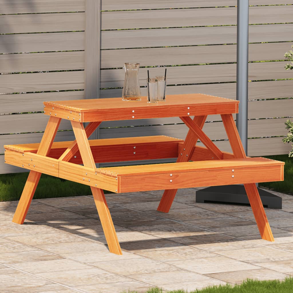 Mesa De Pícnic Madera Maciza De Pino 105X134X75 Cm