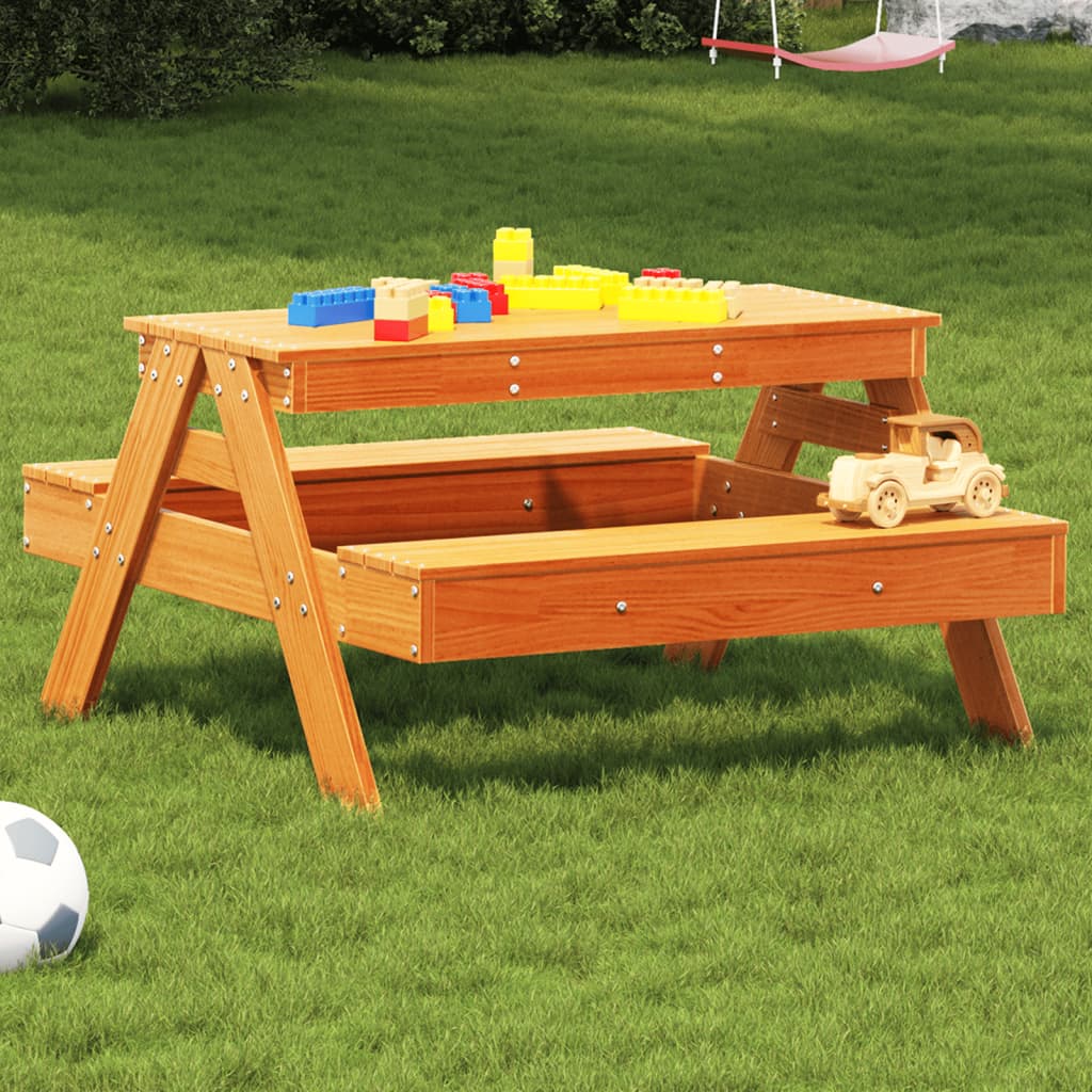 Mesa De Picnic Para Niños Madera Maciza De Pino 88X97X52 Cm