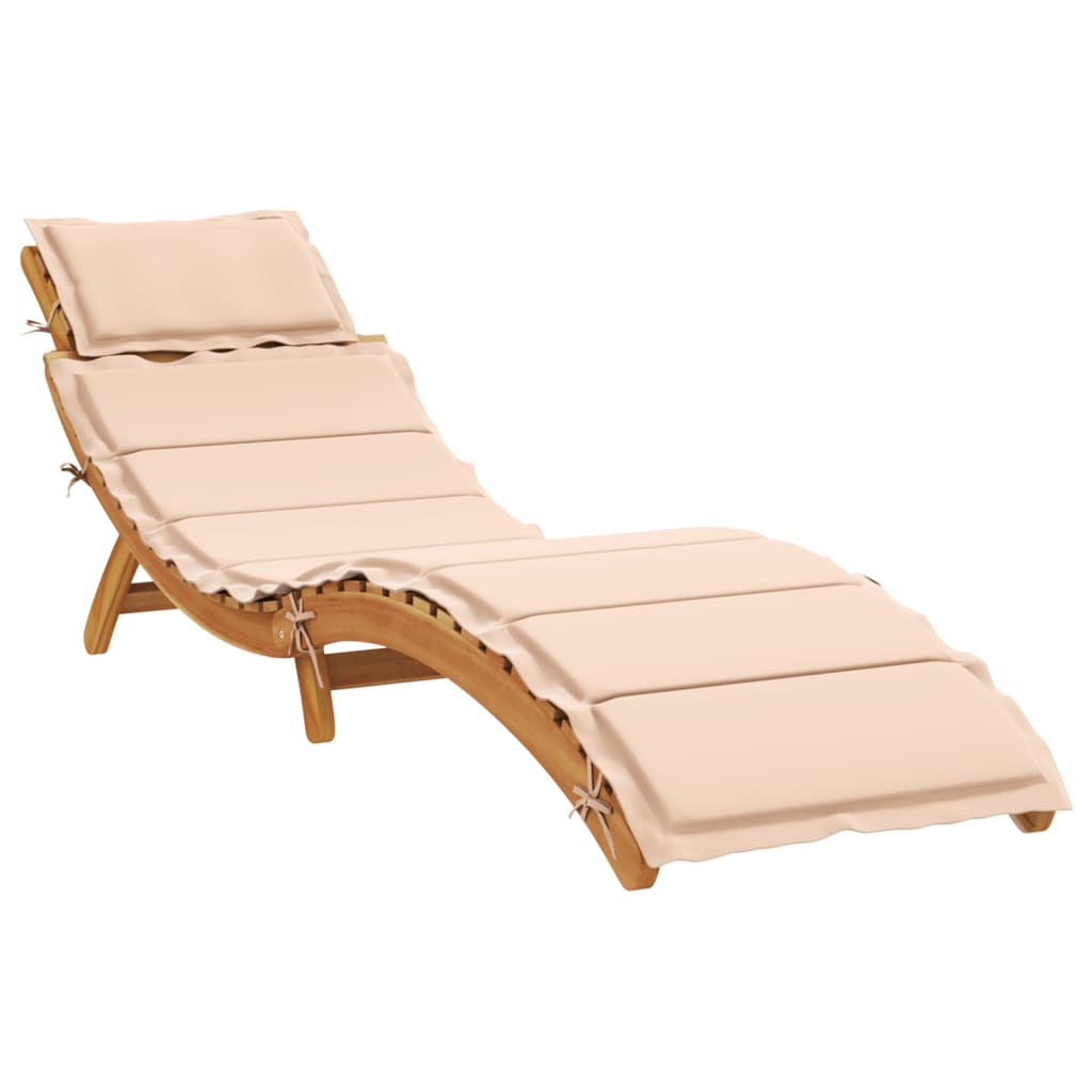 | Tumbona | Con Cojín Taupe 55 X 184 X 64Cm Madera De Acacia Sólida