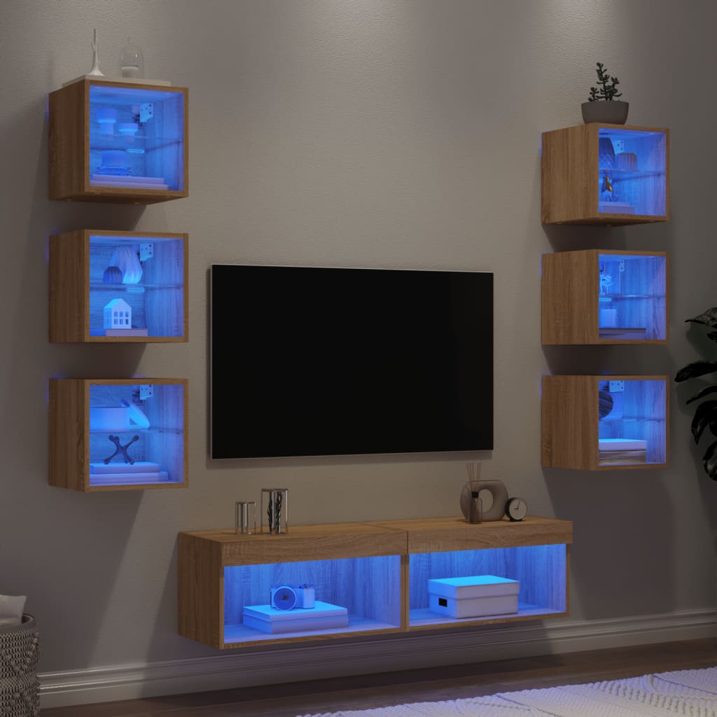Mueble De Tv Con Tira De Luces Led 8 Pcs Cristal