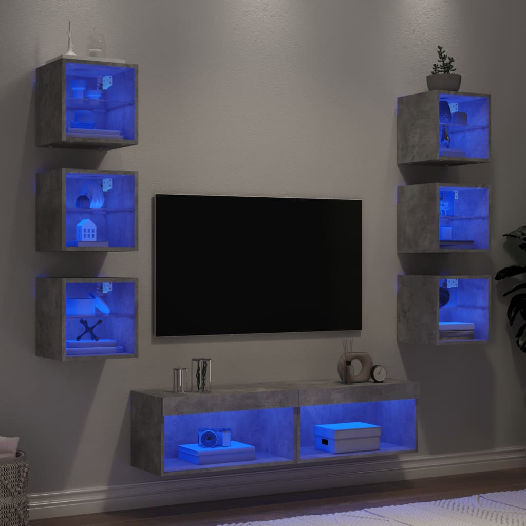 Mueble De Tv Con Tira De Luces Led 8 Pcs Cristal