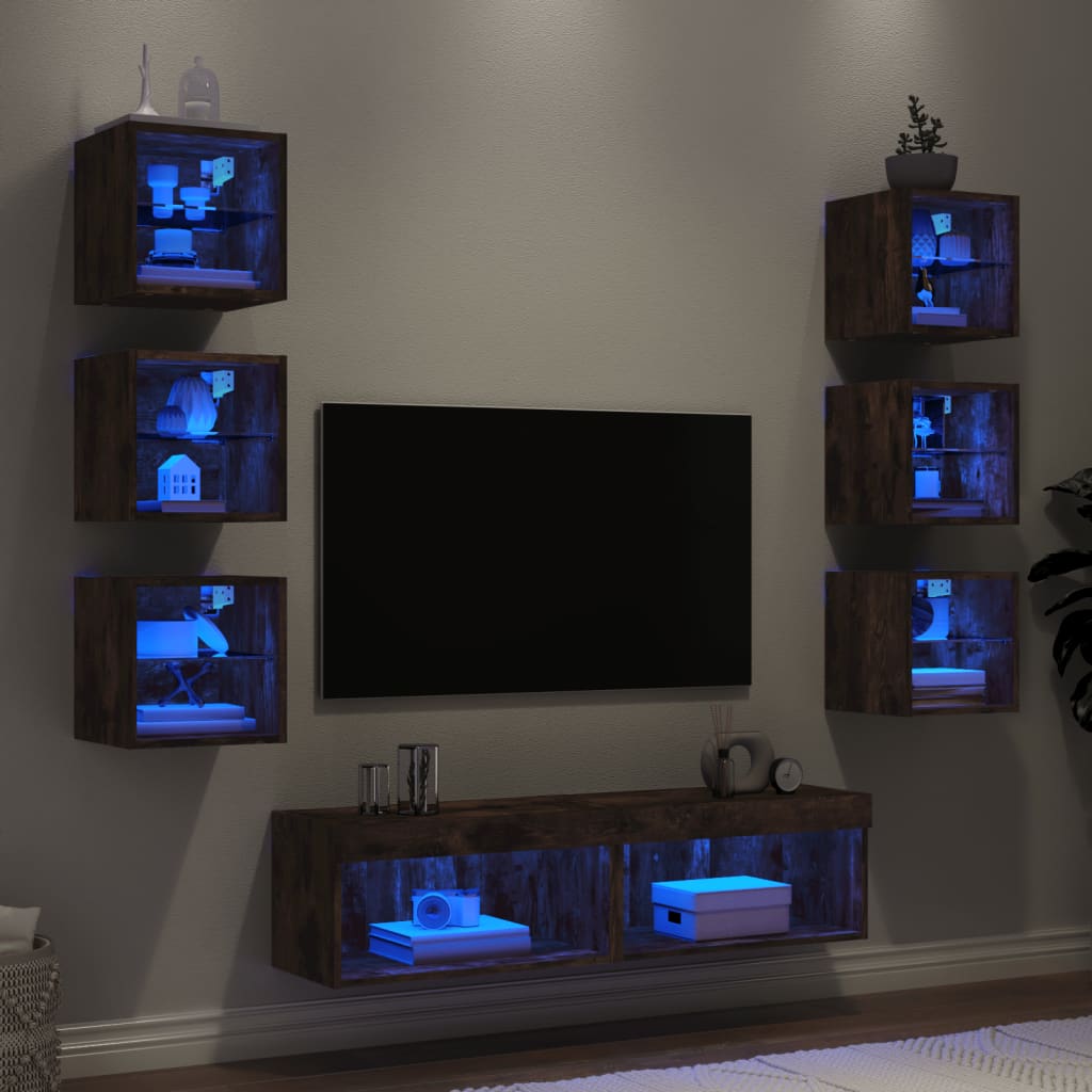 Mueble De Tv Con Tira De Luces Led 8 Pcs Cristal