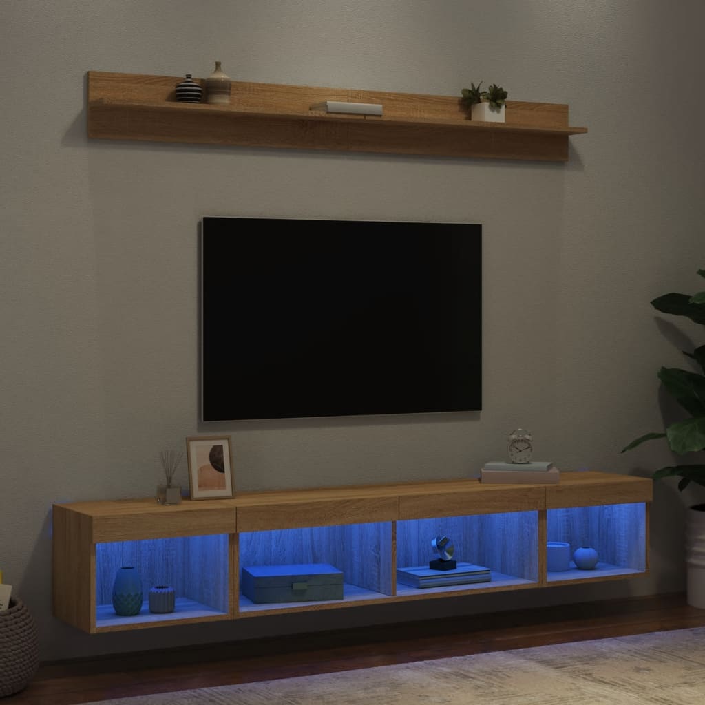 Conjunto De Mueble Para Tv De Pared Con Led 5 Pcs Madera Vieja