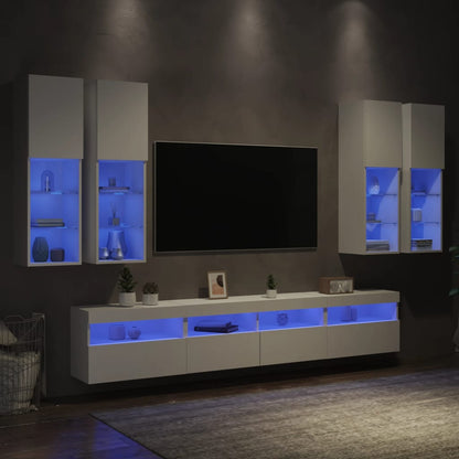 Conjunto De Mueble De Tv En La Pared Con Luces Led 7 Pcs