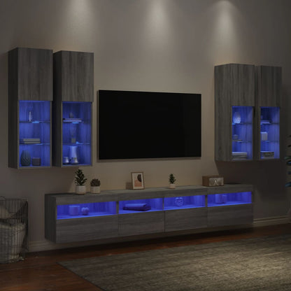 Conjunto De Mueble De Tv En La Pared Con Luces Led 7 Pcs