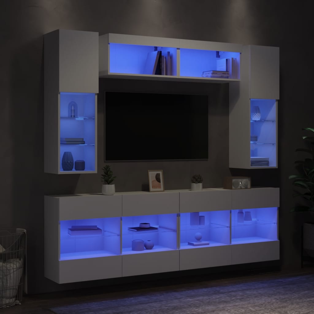Conjunto De Mueble Para Tv De Pared Con Led 6 Pcs