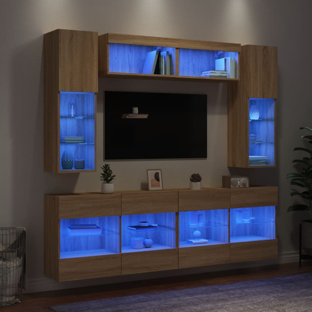 Conjunto De Mueble Para Tv De Pared Con Led 6 Pcs