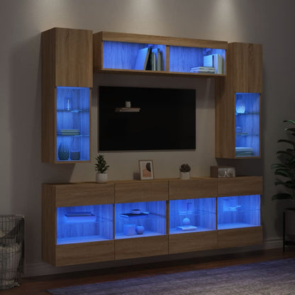 Conjunto De Mueble Para Tv De Pared Con Led 6 Pcs