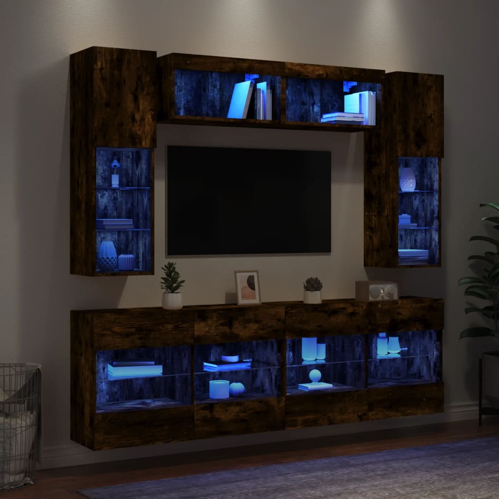 Conjunto De Mueble Para Tv De Pared Con Led 6 Pcs