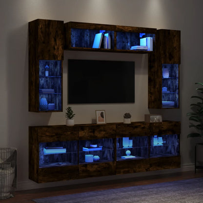 Conjunto De Mueble Para Tv De Pared Con Led 6 Pcs