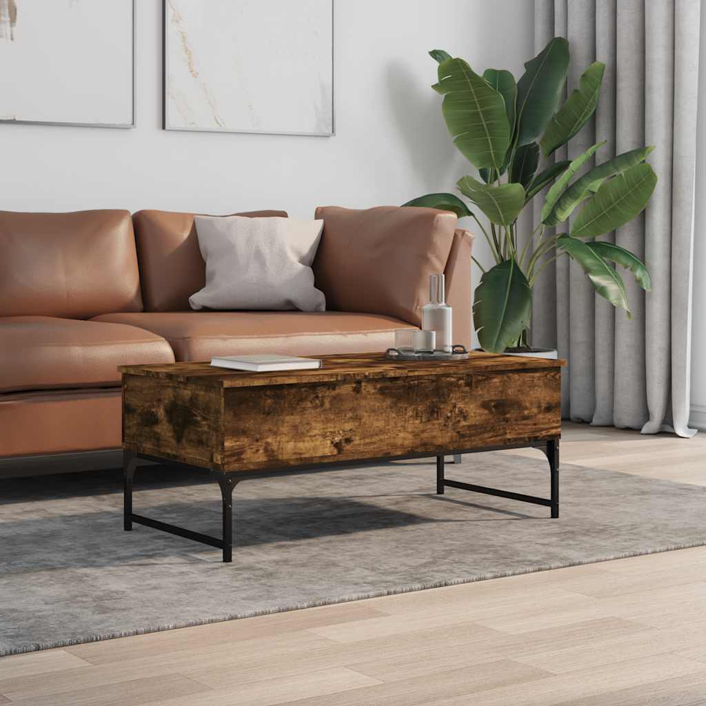 Mesa De Centro De Madera De Ingeniería Y Metal Roble Humo